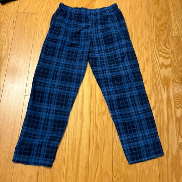 Isotoner Mens Blue & Black Medium Plaid Fleece Pants Lounge Pajama Bottoms - Picture 4 of 4